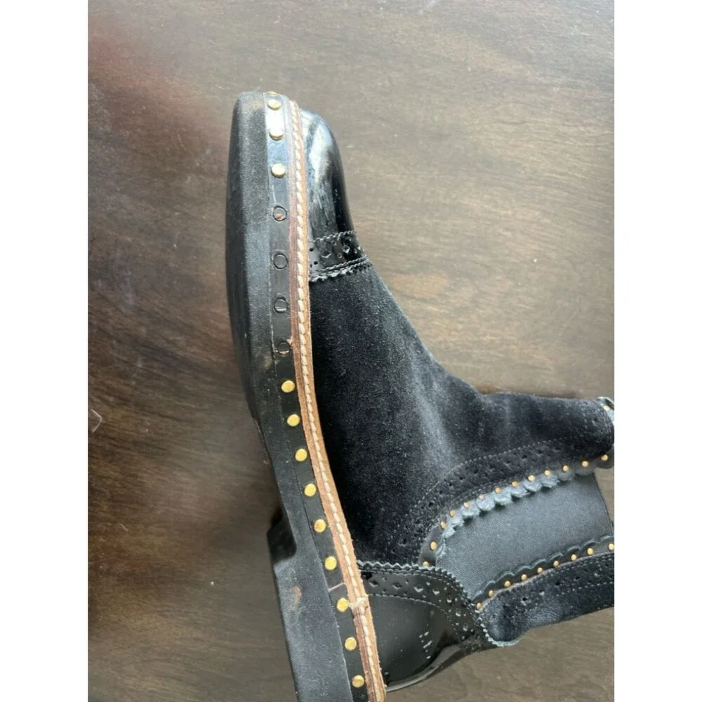Free People Atlas Chelsea 7/7.5 Black Suede & Patent Leather Studded Ankle Boots